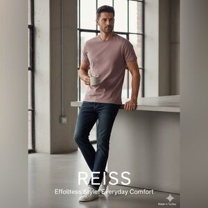 Reiss Mauve Men's Crew Neck Soft Cotton T-Shirt Size M